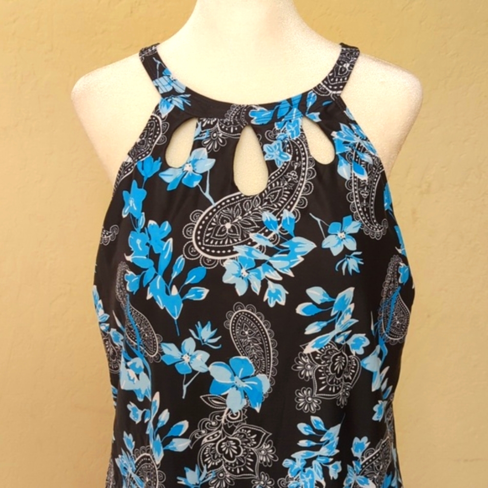 Yonique Tummy Control High Neck Tankini High Waisted Black Floral Swimsuit XL - Picture 6 of 14